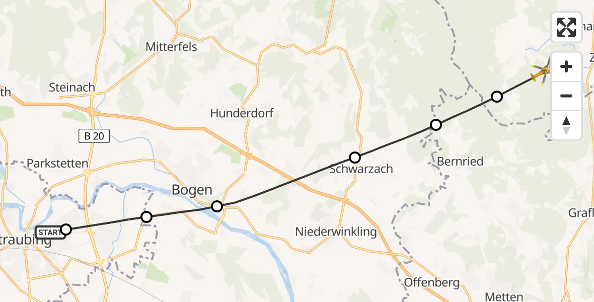Flugroute Rettungshubschrauber Sankt Elisabeth Hospital Straubing - Gotteszell, 01 Mai 2026, 17:44