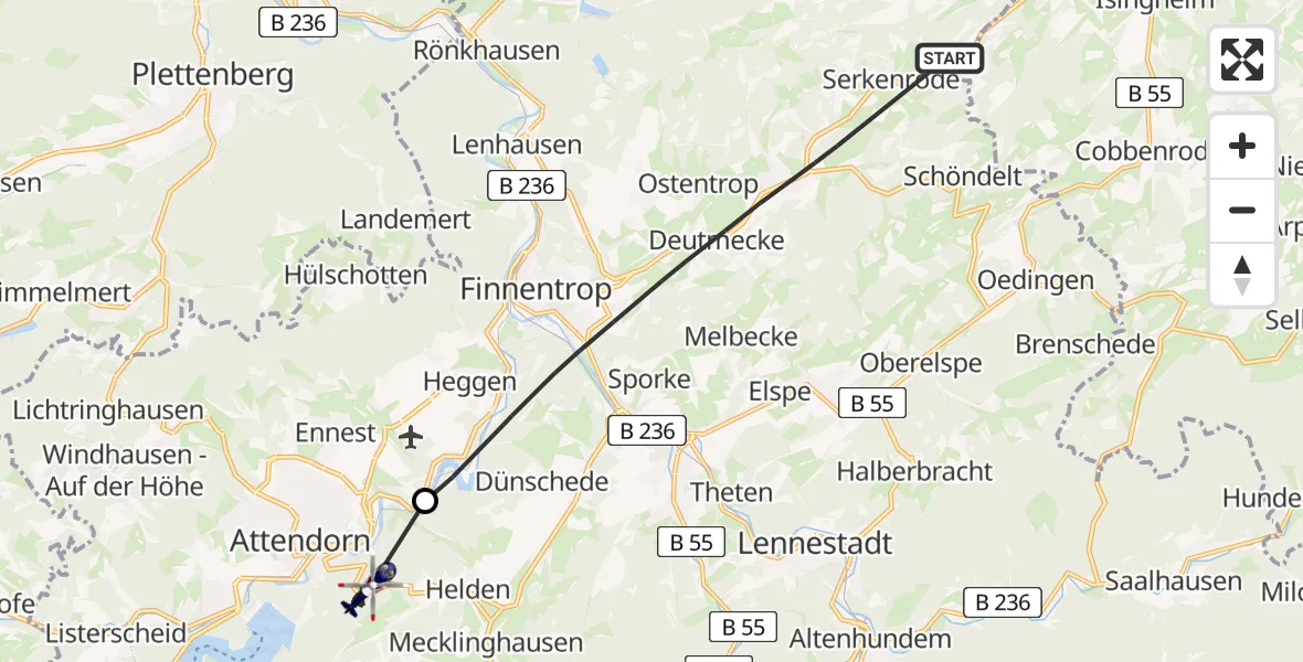 Flugroute Polizeihubschrauber Finnentrop - Attendorn, 01 Mai 2026, 17:49