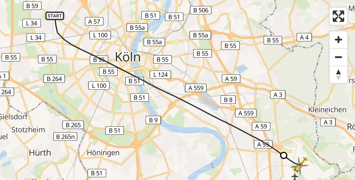 Flugroute Rettungshubschrauber Köln - Köln Bonn Flughafen, 01 Mai 2026, 17:49