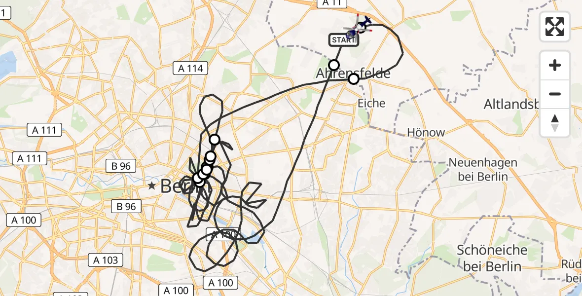 Flugroute Polizeihubschrauber Ahrensfelde - Ahrensfelde Hubschrauberlandeplatz, 01 Mai 2026, 17:52