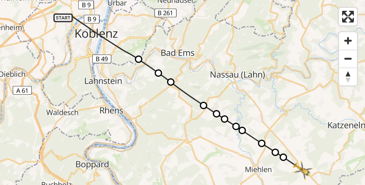 Flugroute Rettungshubschrauber Koblenz - Holzhausen an der Haide, 01 Mai 2026, 17:52