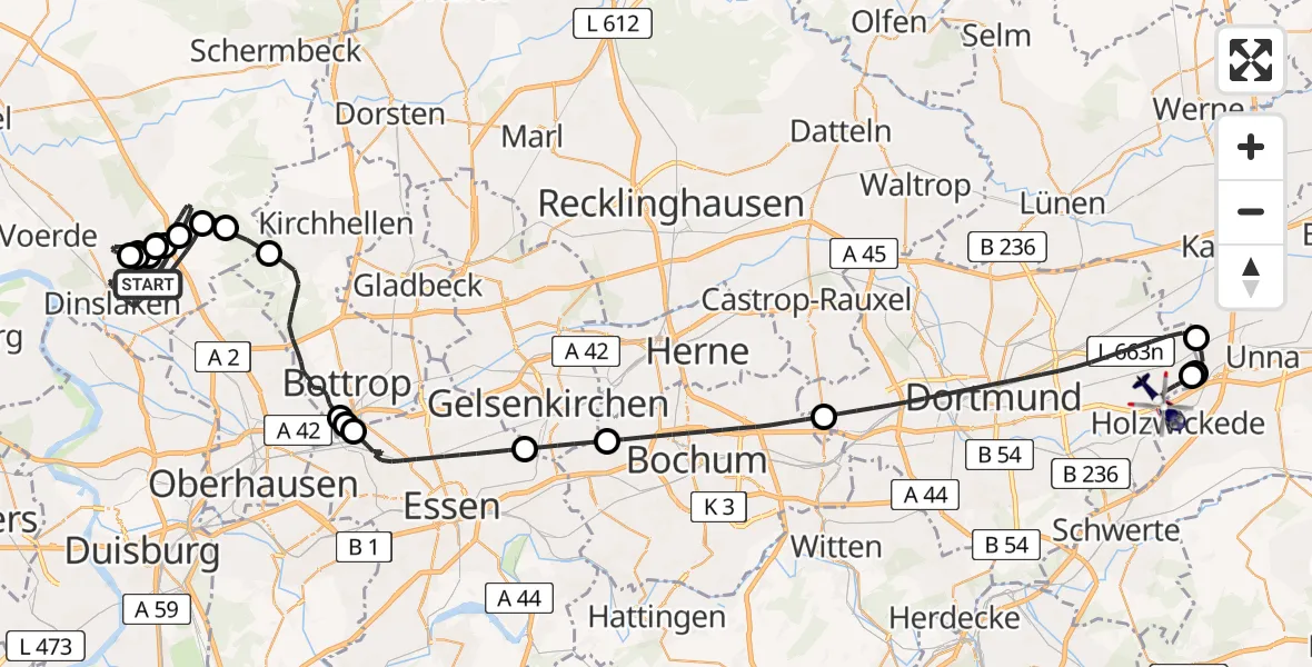 Flugroute Polizeihubschrauber Dinslaken - Dortmund Flughafen, 01 Mai 2026, 17:56