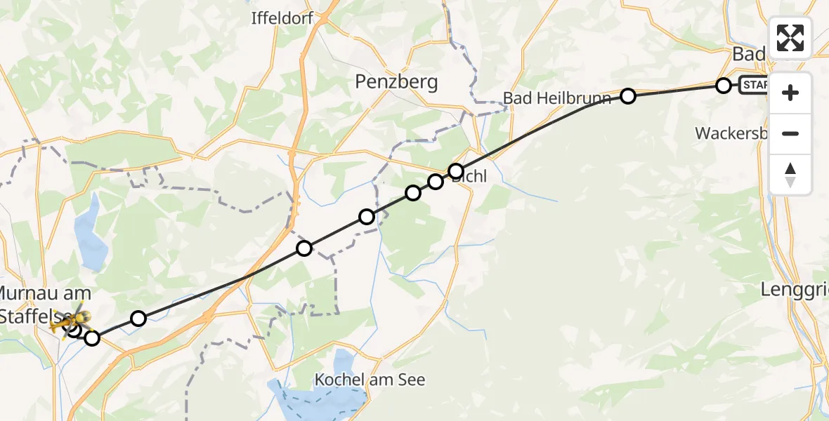 Flugroute Rettungshubschrauber Bad Tölz - Murnau Accident Hospital, 01 Mai 2026, 17:58