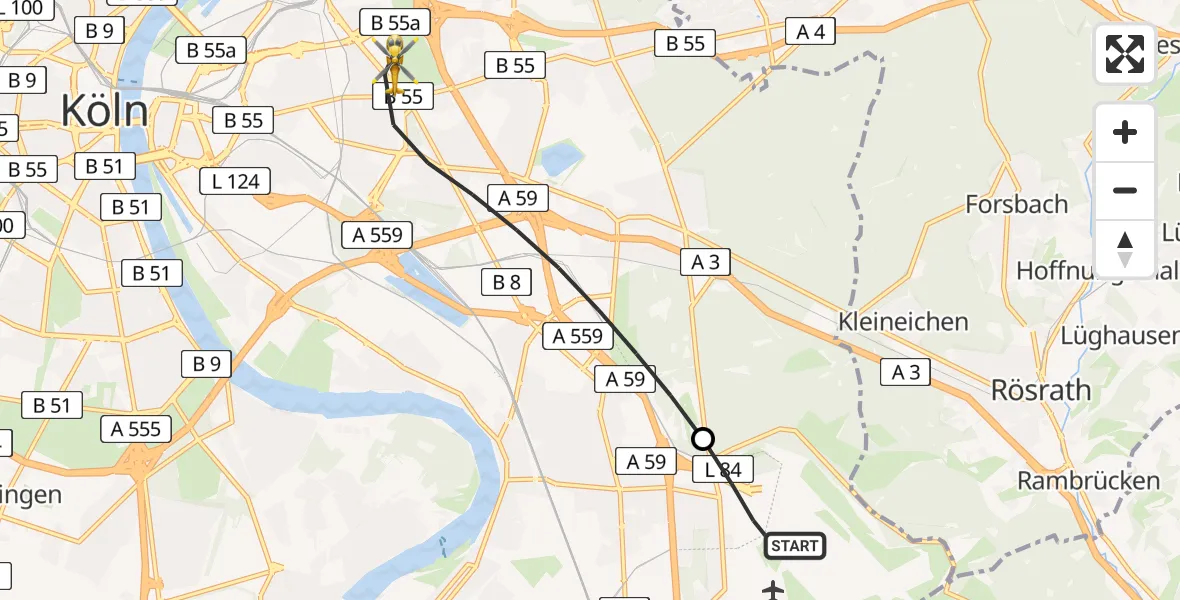 Flugroute Ambulanzhubschrauber Köln Bonn Flughafen - Köln, 01 Mai 2026, 18:00