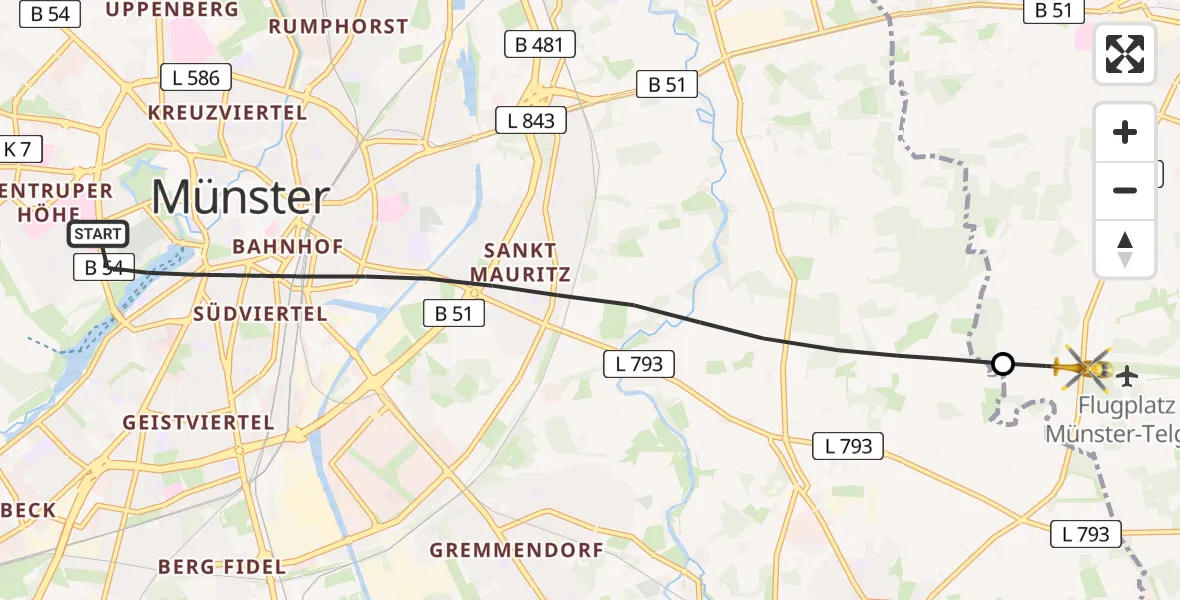 Flugroute Rettungshubschrauber Münster - Telgte, 01 Mai 2026, 18:00