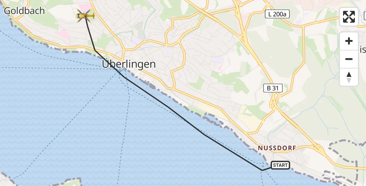 Flugroute Rettungshubschrauber Überlingen - Überlingen, 01 Mai 2026, 18:01