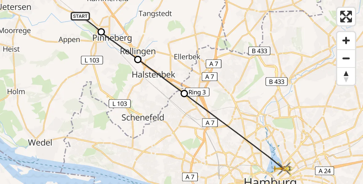 Flugroute Rettungshubschrauber Prisdorf - Hamburg, 01 Mai 2026, 18:03
