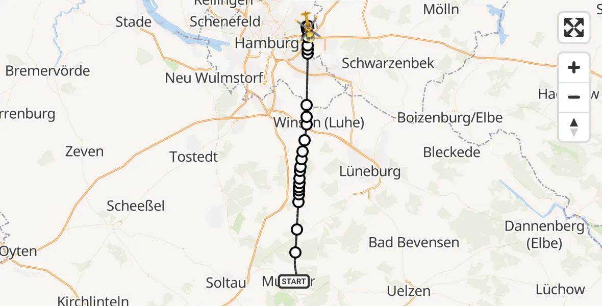 Flugroute Ambulanzhubschrauber Munster - Wilhelmstift Catholic Children's Hospital, 01 Mai 2026, 18:03