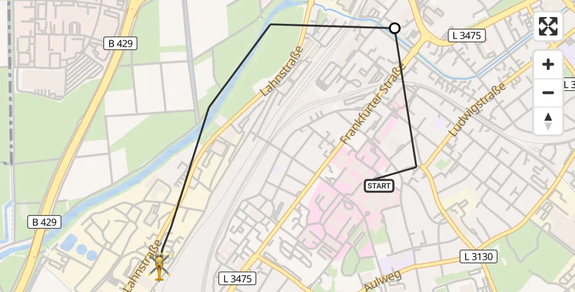 Flugroute Rettungshubschrauber Gießen University Hospital - Gießen, 01 Mai 2026, 18:12