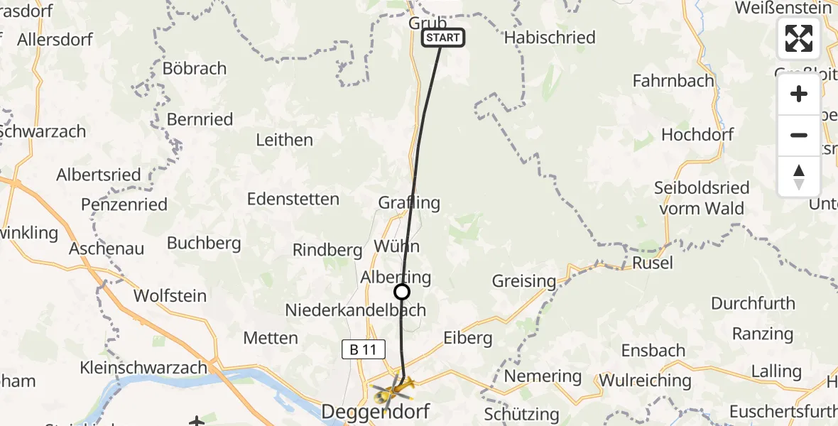 Flugroute Rettungshubschrauber Grafling - Deggendorf, 01 Mai 2026, 18:13