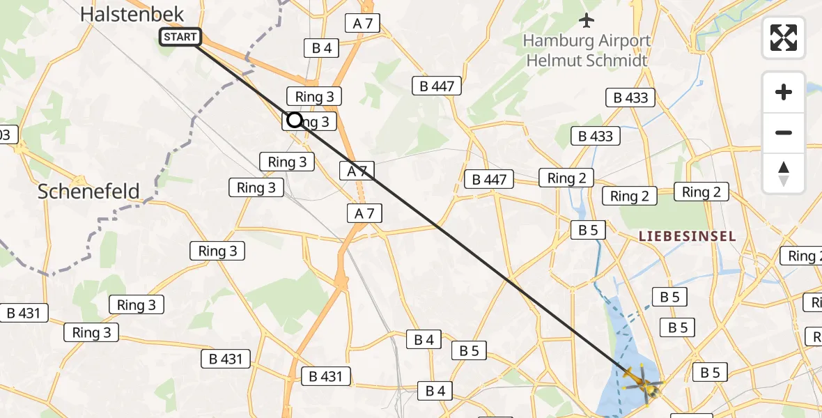 Flugroute Rettungshubschrauber Halstenbek - Hamburg, 01 Mai 2026, 18:14