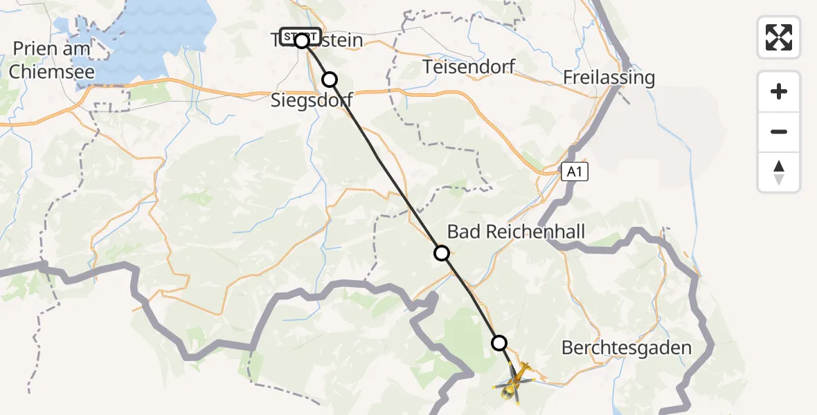 Flugroute Rettungshubschrauber Traunstein Hospital - Ramsau b.Berchtesgaden, 01 Mai 2026, 18:18