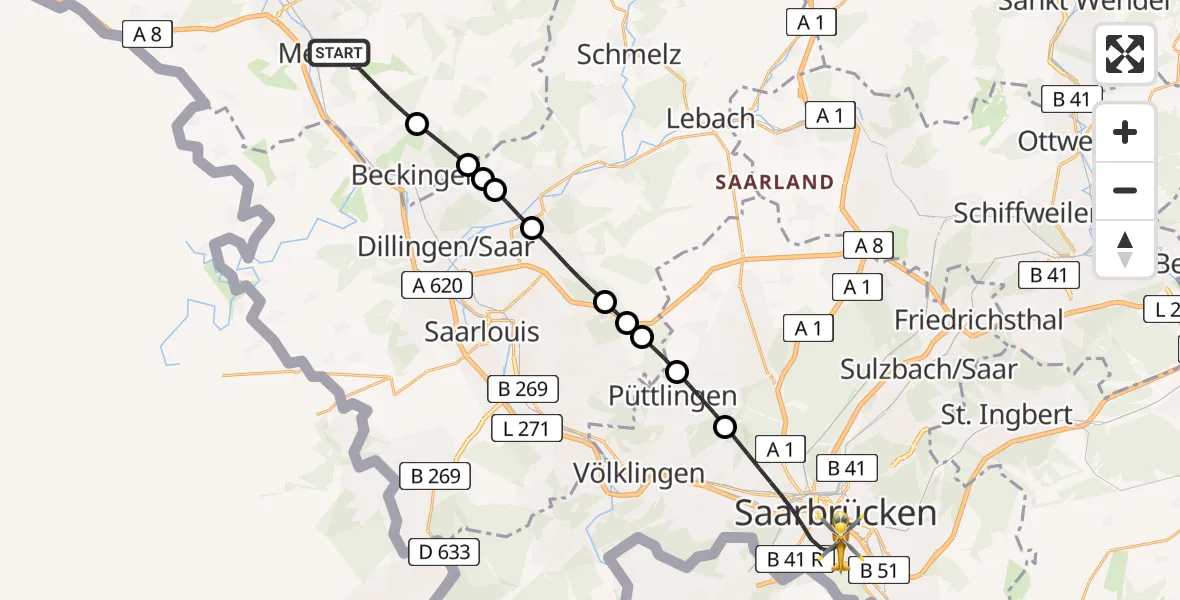 Flugroute Rettungshubschrauber Merzig - Saarbrücken, 01 Mai 2026, 18:27