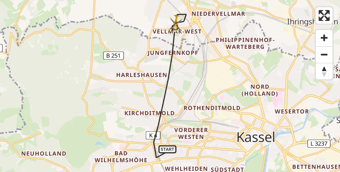 Flugroute Rettungshubschrauber Kassel - Vellmar, 01 Mai 2026, 18:35