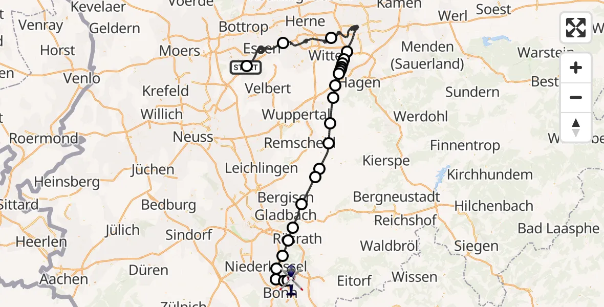 Flugroute Polizeihubschrauber Essen-Mülheim Flughafen - Sankt Augustin, 01 Mai 2026, 18:41