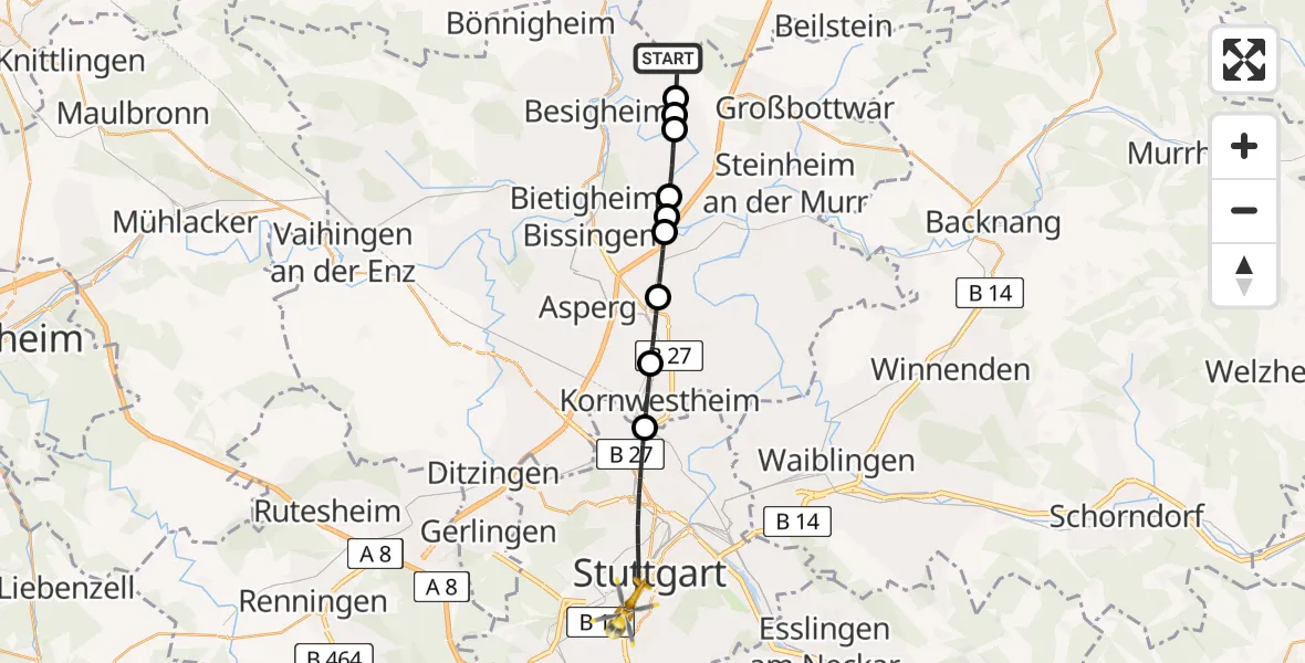 Flugroute Rettungshubschrauber Besigheim - Stuttgart, 01 Mai 2026, 18:44