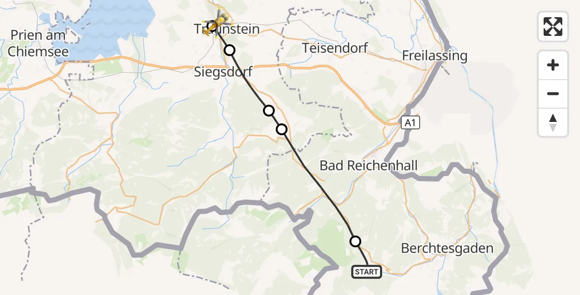 Flugroute Rettungshubschrauber Ramsau b.Berchtesgaden - Traunstein Hospital, 01 Mai 2026, 18:44