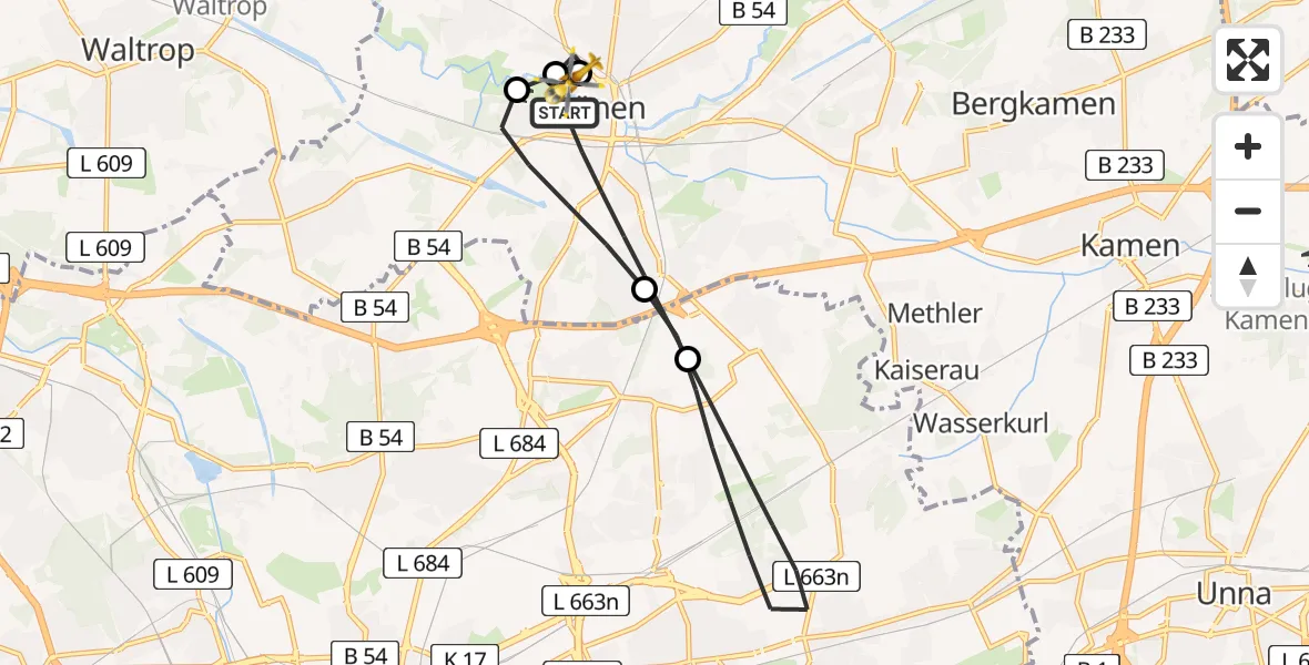 Flugroute Rettungshubschrauber Lünen - Sankt Marien Hospital, 01 Mai 2026, 18:45
