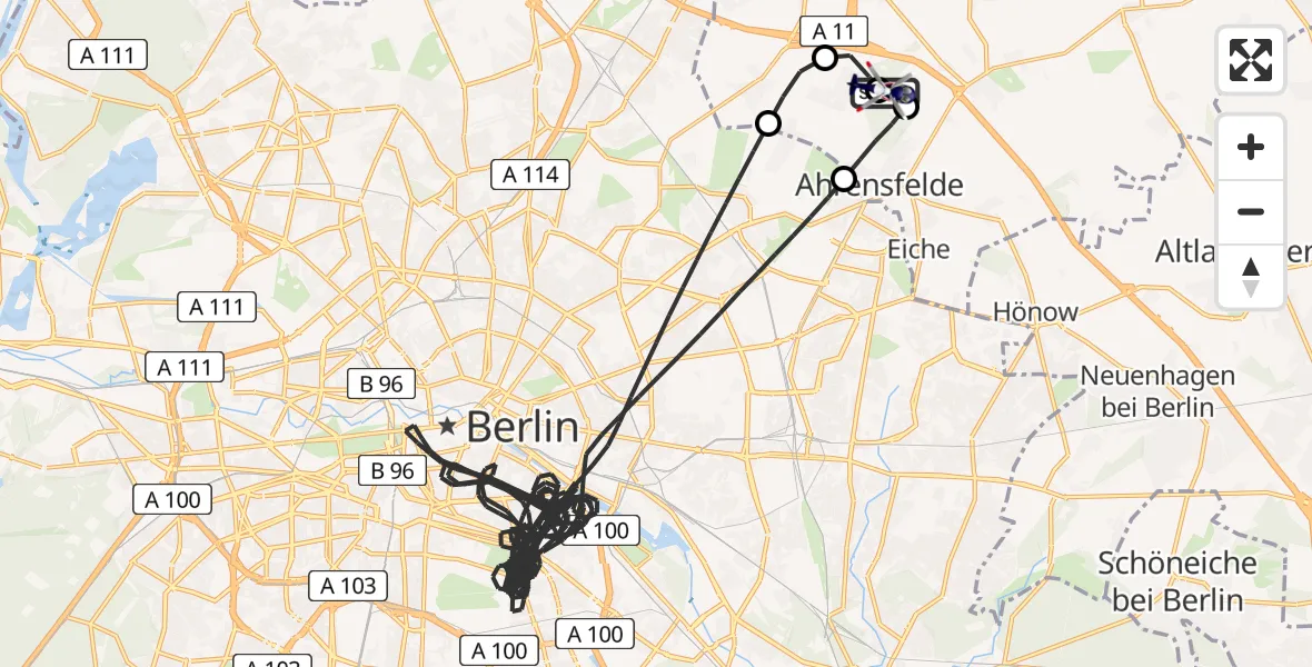 Flugroute Polizeihubschrauber Ahrensfelde Hubschrauberlandeplatz - Ahrensfelde Hubschrauberlandeplatz, 01 Mai 2026, 18:49