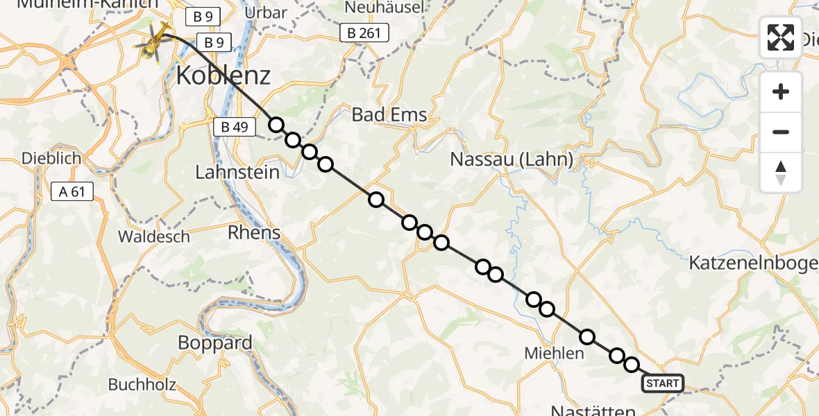 Flugroute Rettungshubschrauber Holzhausen an der Haide - Koblenz, 01 Mai 2026, 18:53