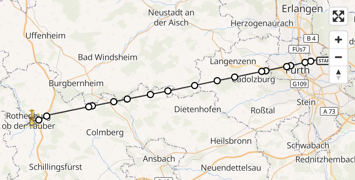 Flugroute Ambulanzhubschrauber Flughafen Nuremberg - Rothenburg ob der Tauber, 01 Mai 2026, 18:54