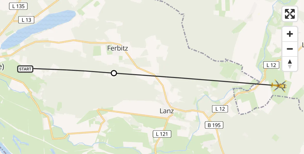 Flugroute Rettungshubschrauber Lenzen (Elbe) - Karstädt, 01 Mai 2026, 18:58