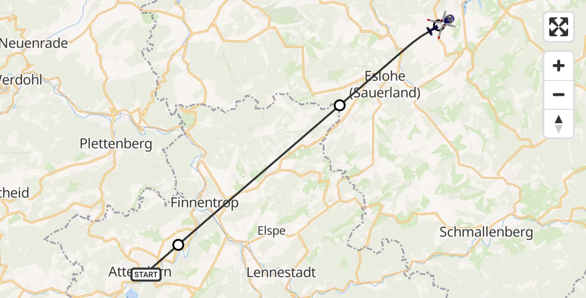 Flugroute Polizeihubschrauber Attendorn - Meschede, 01 Mai 2026, 19:13