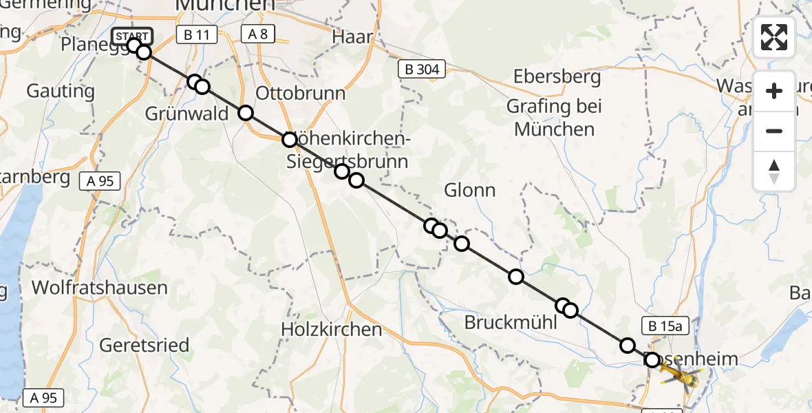 Flugroute Rettungshubschrauber DRF Air Rescue München Hubschrauberlandeplatz - Rosenheim, 01 Mai 2026, 19:29