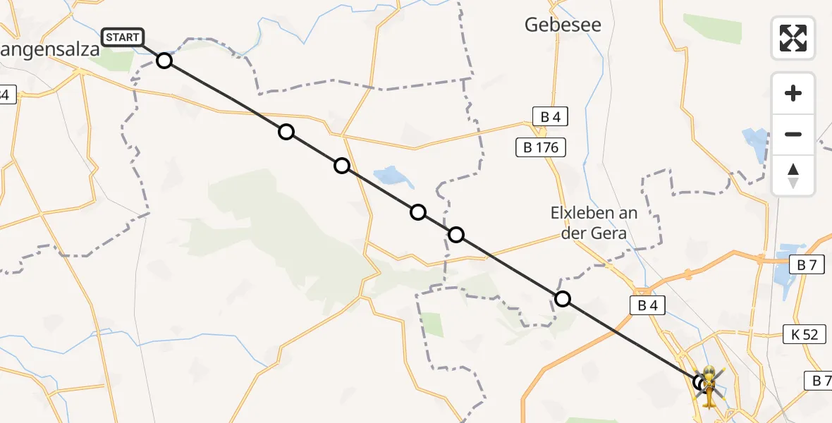Flugroute Ambulanzhubschrauber Bad Langensalza - Helios Clinic Erfurt, 01 Mai 2026, 19:49