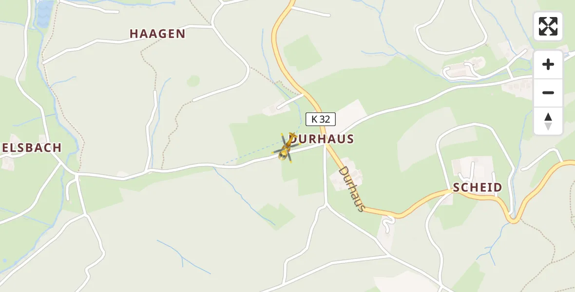 Flugroute Rettungshubschrauber Kürten - Kürten, 01 Mai 2026, 19:55