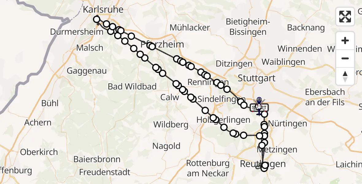 Flugroute Polizeihubschrauber Flughafen Stuttgart - Flughafen Stuttgart, 01 Mai 2026, 19:59