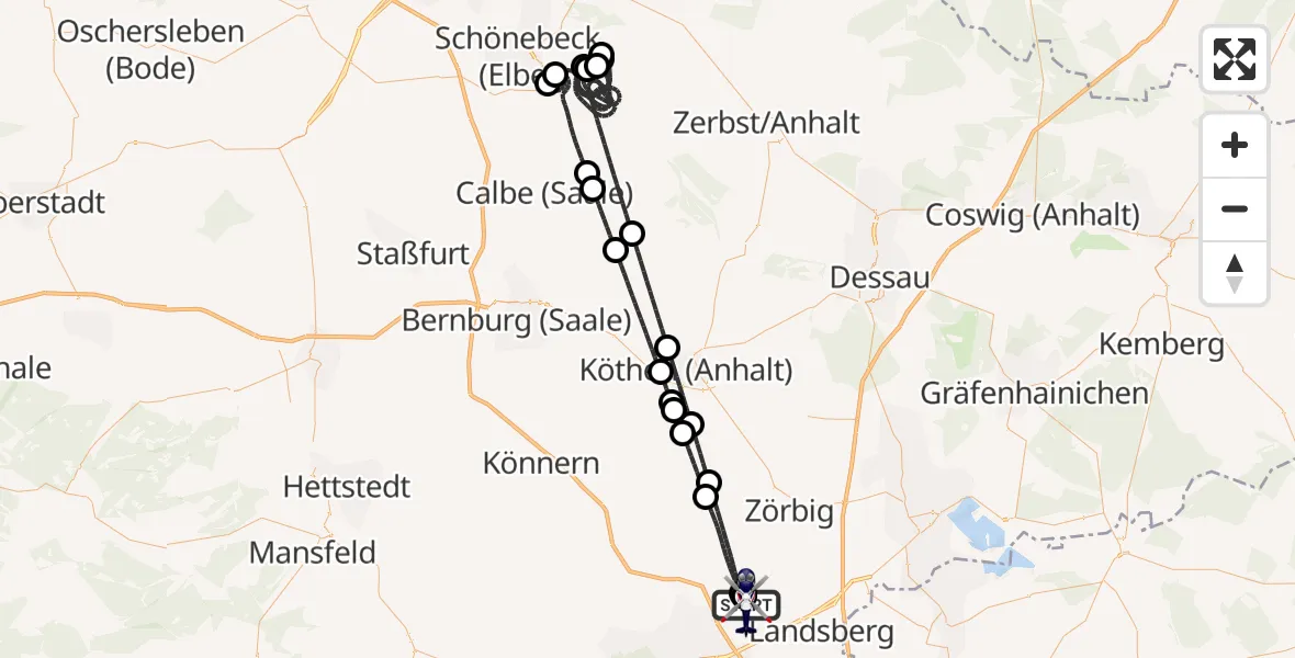Flugroute Polizeihubschrauber Halle-Oppin Flugplatz - Halle-Oppin Flugplatz, 01 Mai 2026, 20:24