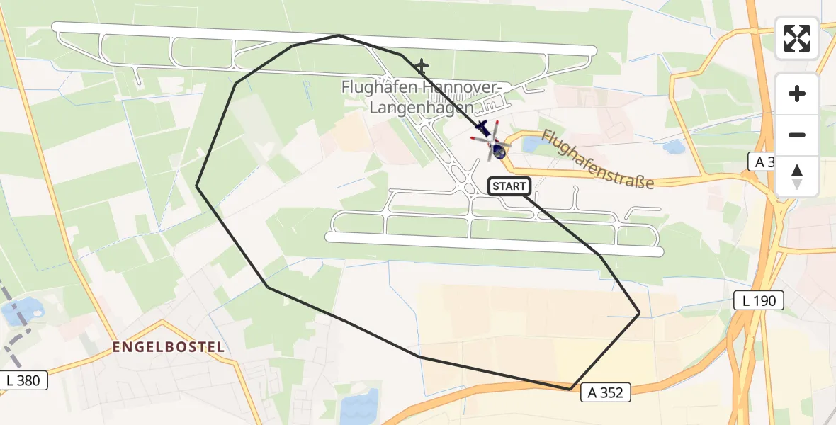 Flugroute Polizeihubschrauber Flughafen Hannover - Flughafen Hannover, 01 Mai 2026, 22:08