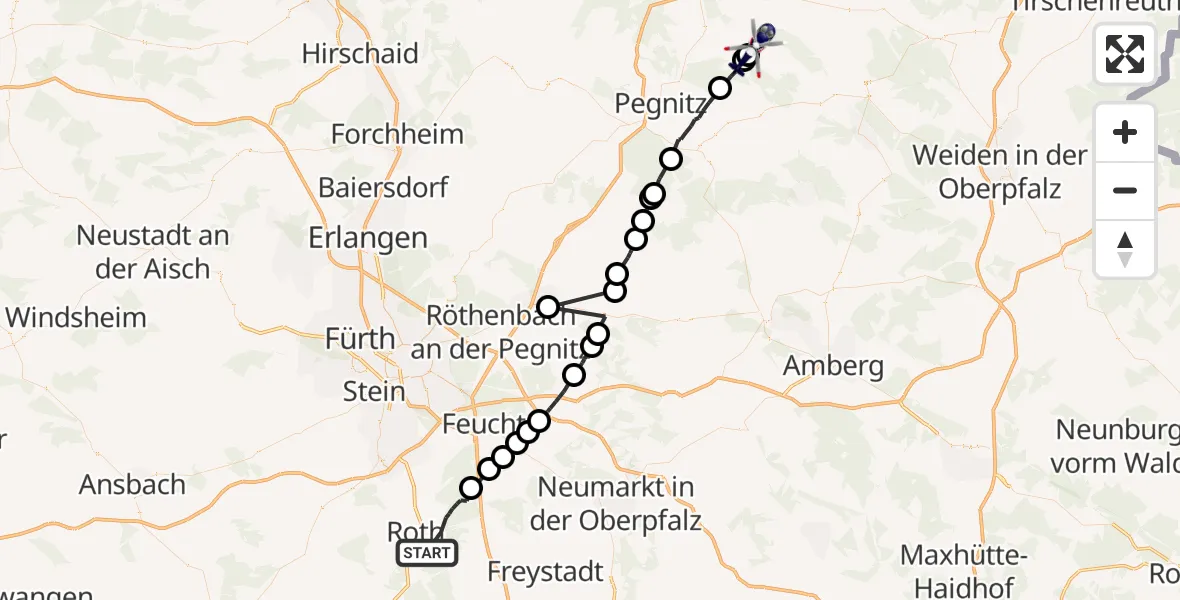 Flugroute Polizeihubschrauber Roth - Vorbach, 01 Mai 2026, 22:40