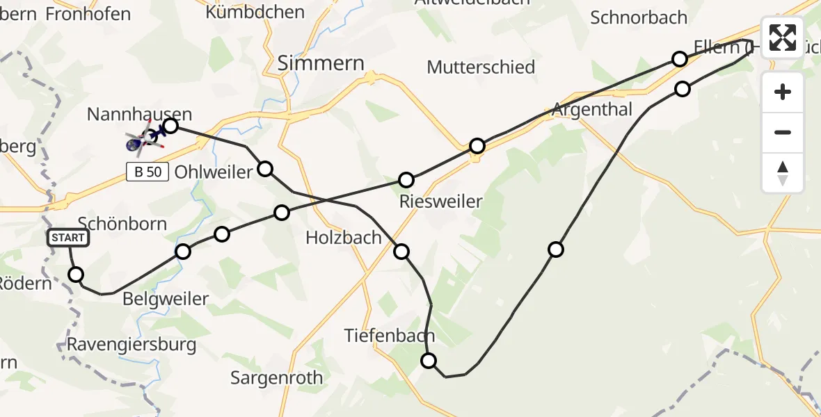 Flugroute Polizeihubschrauber Schönborn - Nannhausen Flugplatz, 01 Mai 2026, 22:43