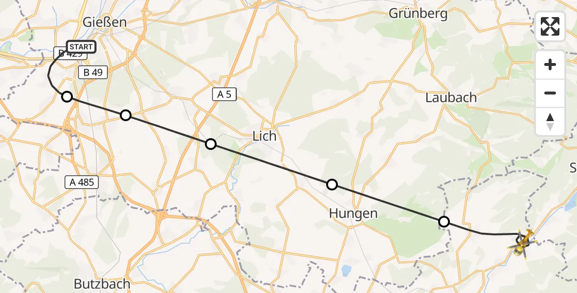 Flugroute Rettungshubschrauber Gießen - Nidda, 01 Mai 2026, 22:50