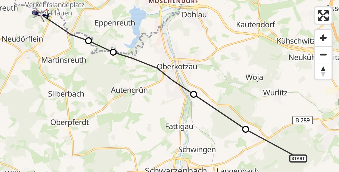 Flugroute Polizeihubschrauber Rehau - Hof-Plauen Flughafen, 02 Mai 2026, 00:10