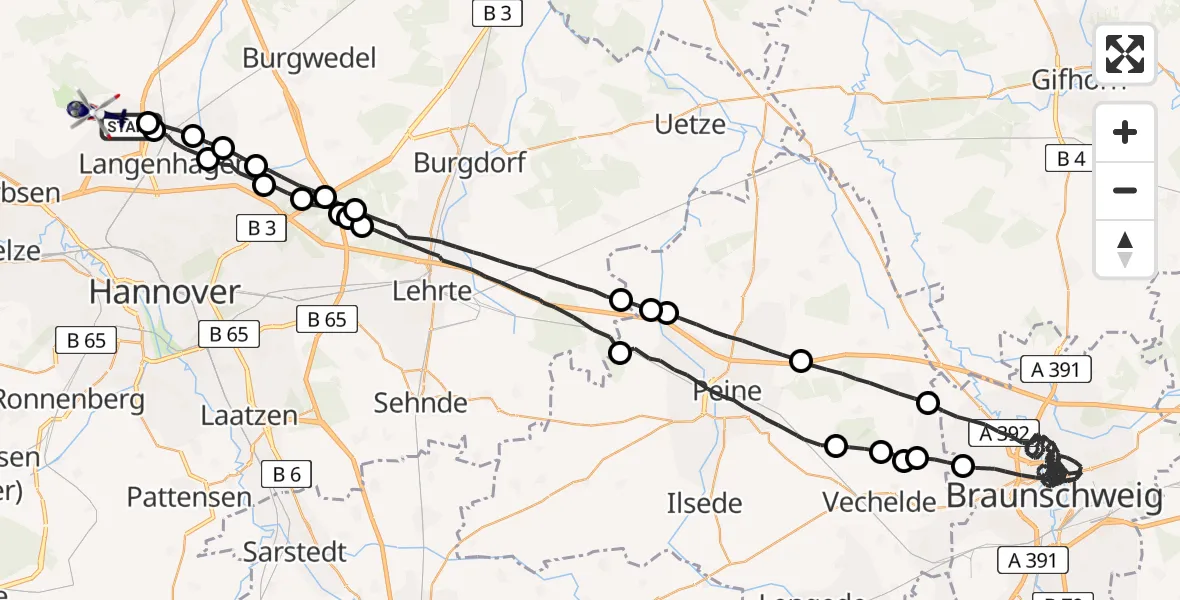 Flugroute Polizeihubschrauber Flughafen Hannover - Flughafen Hannover, 02 Mai 2026, 00:19
