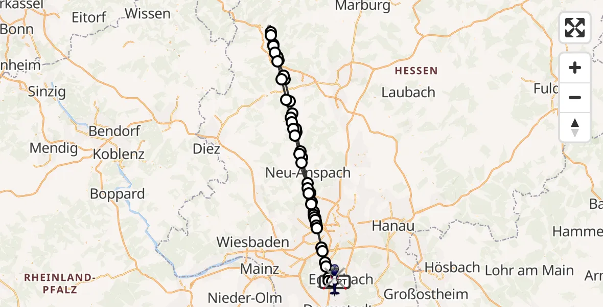 Flugroute Polizeihubschrauber Flughafen Frankfurt-Egelsbach - Flughafen Frankfurt-Egelsbach, 02 Mai 2026, 00:22