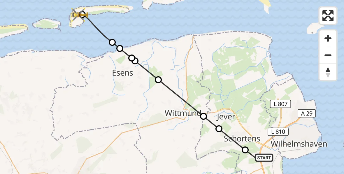 Flugroute Rettungshubschrauber Sande - Langeoog Flughafen, 02 Mai 2026, 01:31