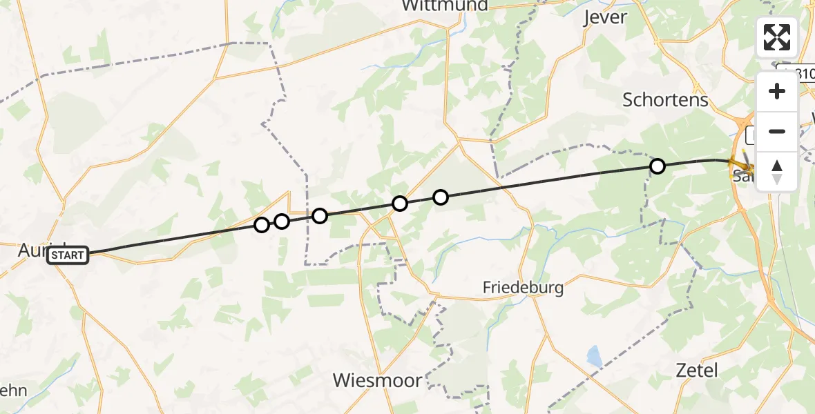 Flugroute Rettungshubschrauber Aurich - Sande, 02 Mai 2026, 02:13
