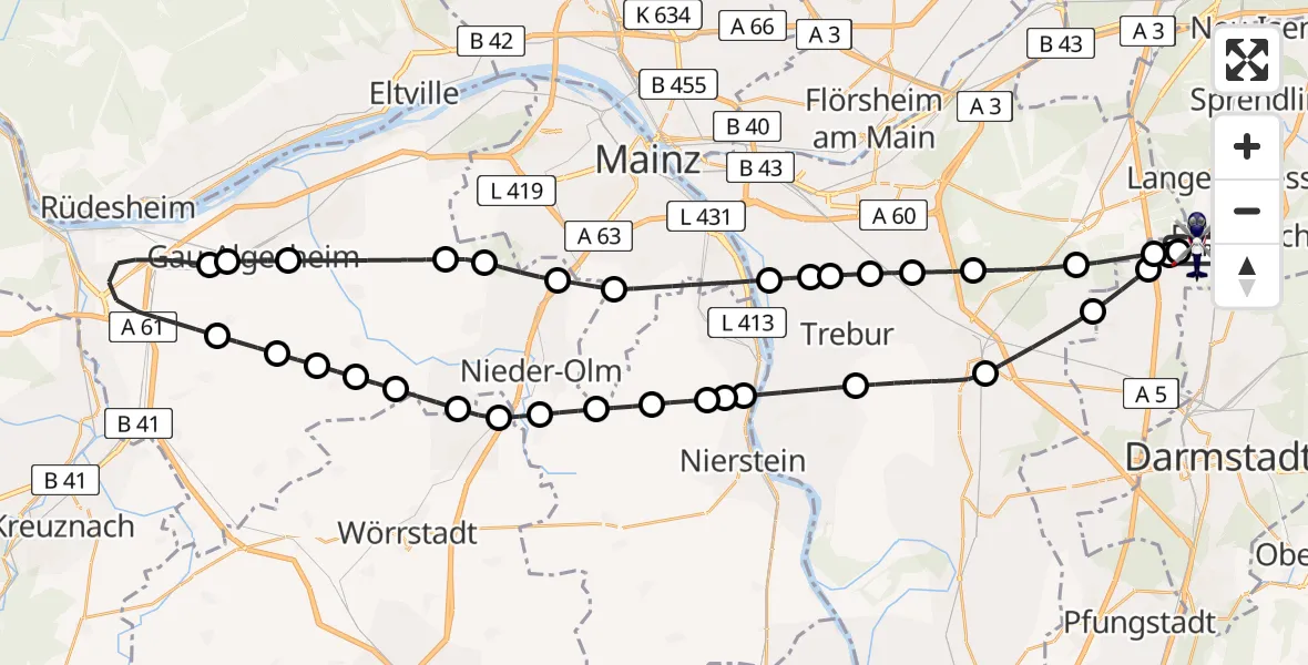 Flugroute Polizeihubschrauber Flughafen Frankfurt-Egelsbach - Flughafen Frankfurt-Egelsbach, 02 Mai 2026, 02:35