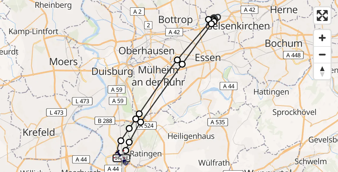Flugroute Polizeihubschrauber Düsseldorf Flughafen - Düsseldorf Flughafen, 02 Mai 2026, 03:29