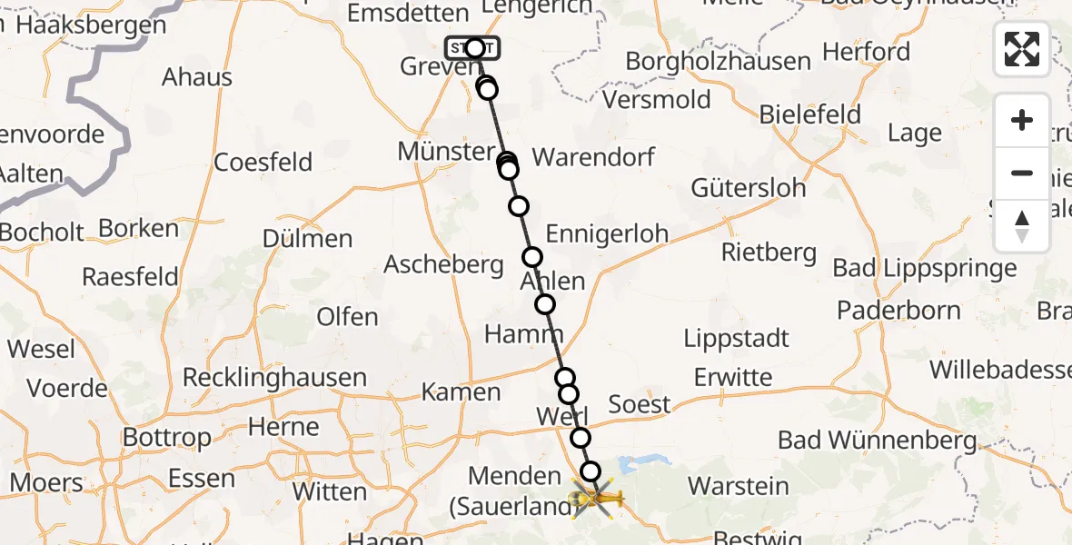 Flugroute Ambulanzhubschrauber Christoph  Westfalen-ADAC - Arnsberg, 02 Mai 2026, 03:34