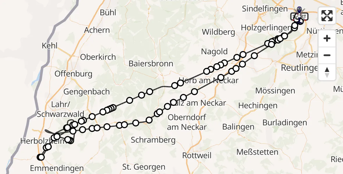 Flugroute Polizeihubschrauber Flughafen Stuttgart - Flughafen Stuttgart, 02 Mai 2026, 05:28