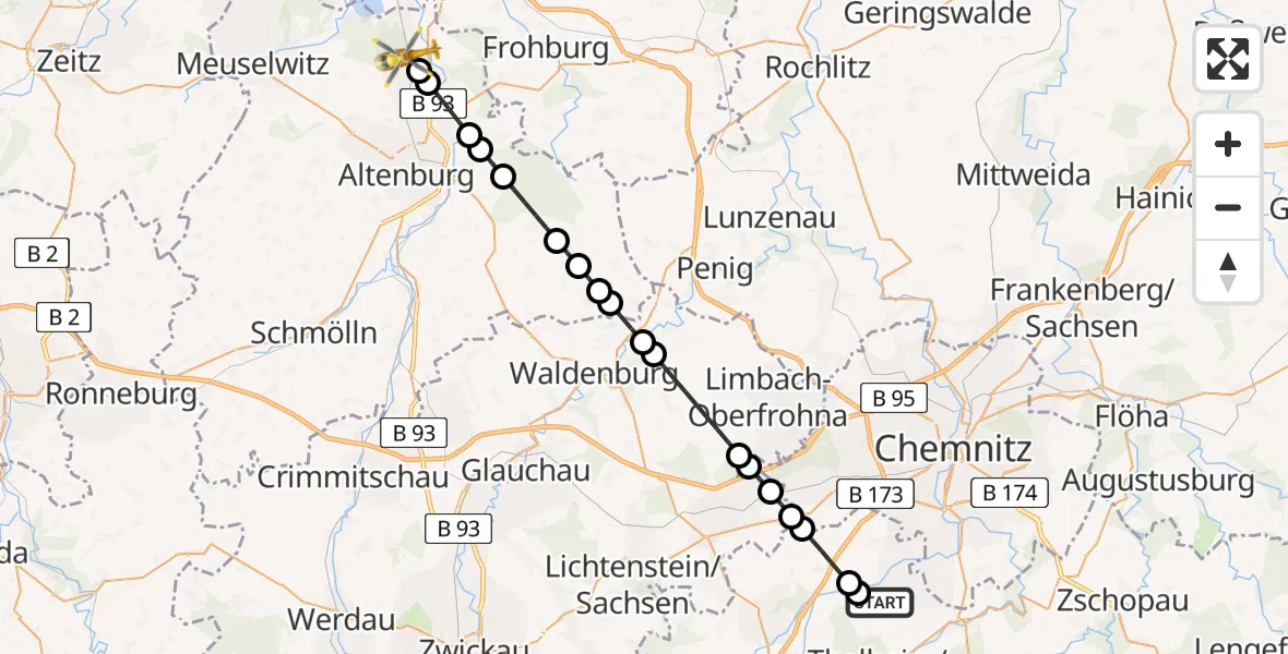 Flugroute Rettungshubschrauber Jahnsdorf/Erzgeb. - Treben, 02 Mai 2026, 05:32