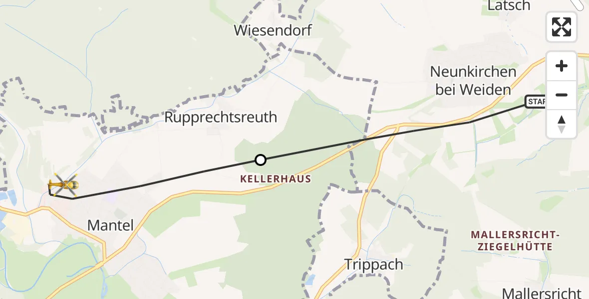 Flugroute Rettungshubschrauber Weiden i.d.OPf. - Mantel, 02 Mai 2026, 05:45