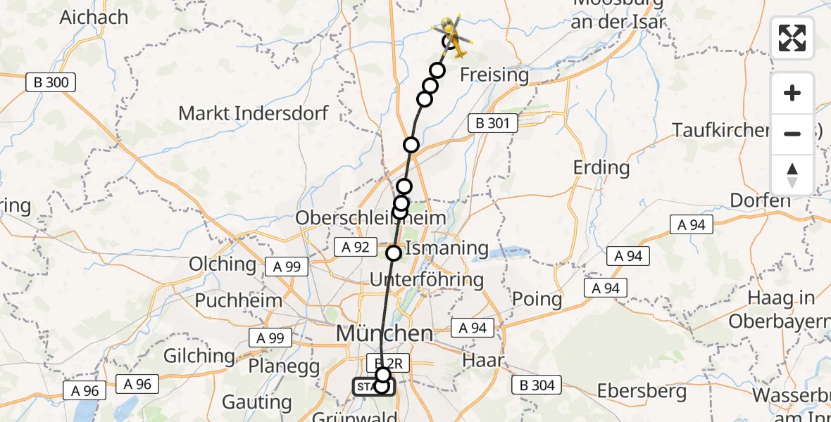 Flugroute Rettungshubschrauber ADAC Air Rescue Center Hubschrauberlandeplatz (Christoph 1) - Kirchdorf a.d.Amper, 02 Mai 2026, 05:56