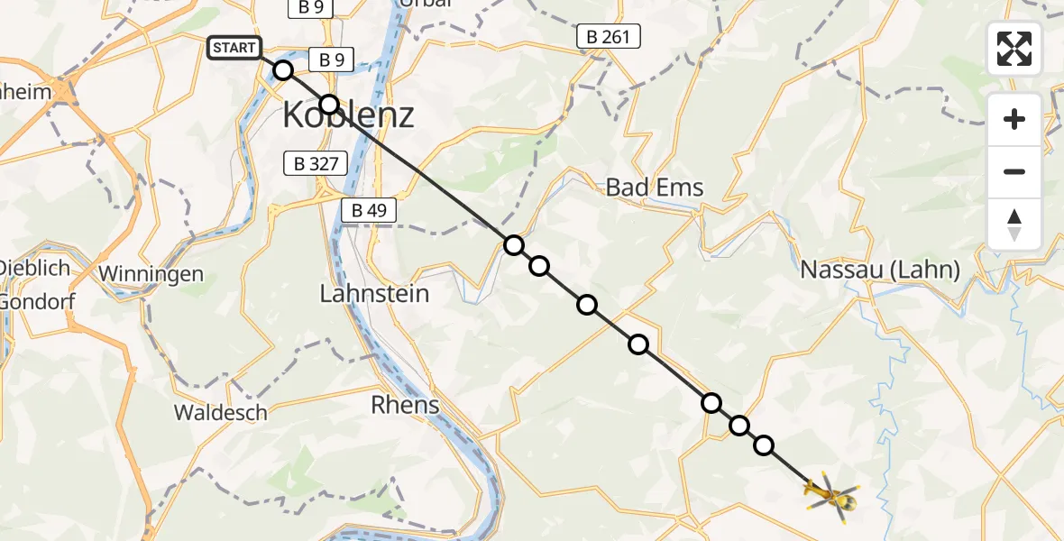 Flugroute Rettungshubschrauber Koblenz - Geisig, 02 Mai 2026, 06:12