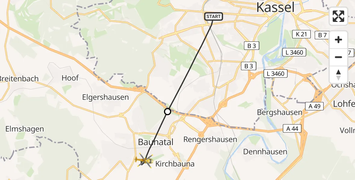 Flugroute Rettungshubschrauber Kassel - Baunatal, 02 Mai 2026, 06:14